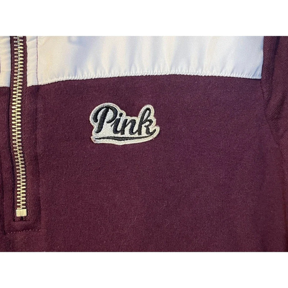 Victoria Secret Sweatshirt Maroon 1/4 Zip Sweater Love Pink Women's Medium - Picture 3 of 5